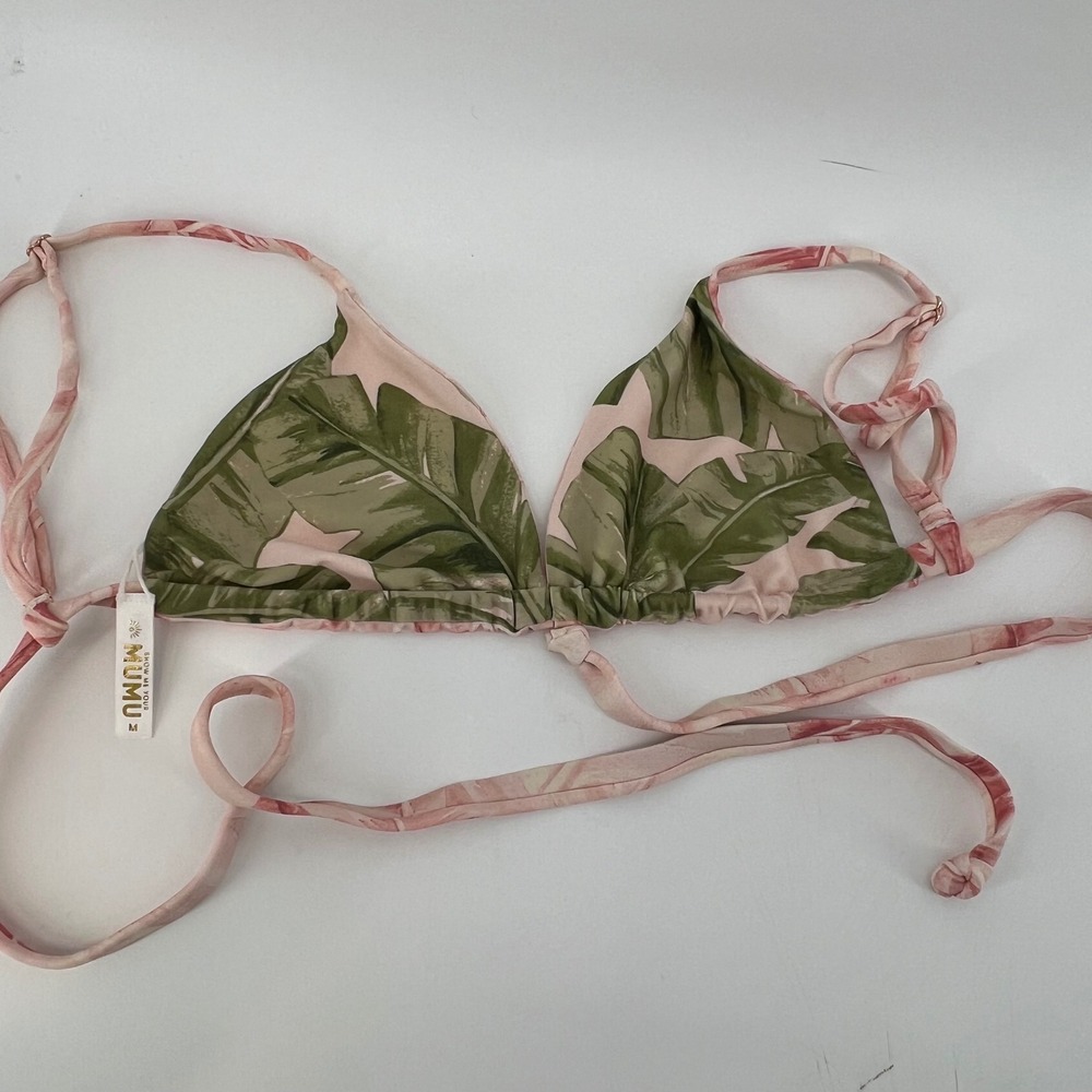 Show Me Your Mumu Size M Tropical Leaf Triangle Bikini Top Pink Green Reversible